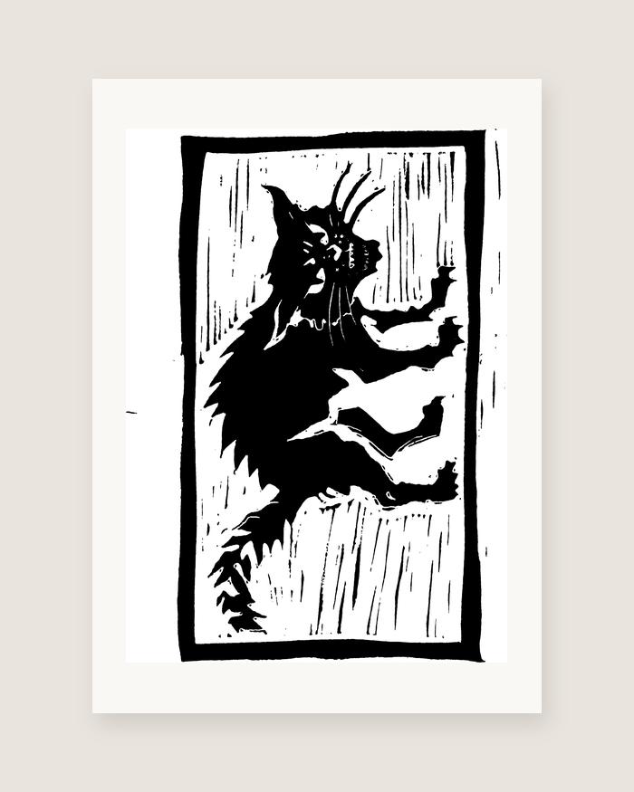 Cat — linocut print by Richard Cervenka, Bern, A5