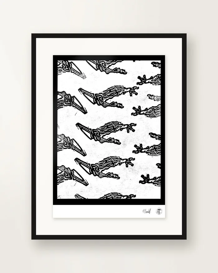 Claws — linocut print by Richard Cervenka, Bern, 11.5 × 16 cm, framed