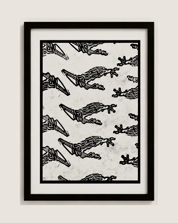 Claws — linocut print by Richard Cervenka, Bern, A5, framed