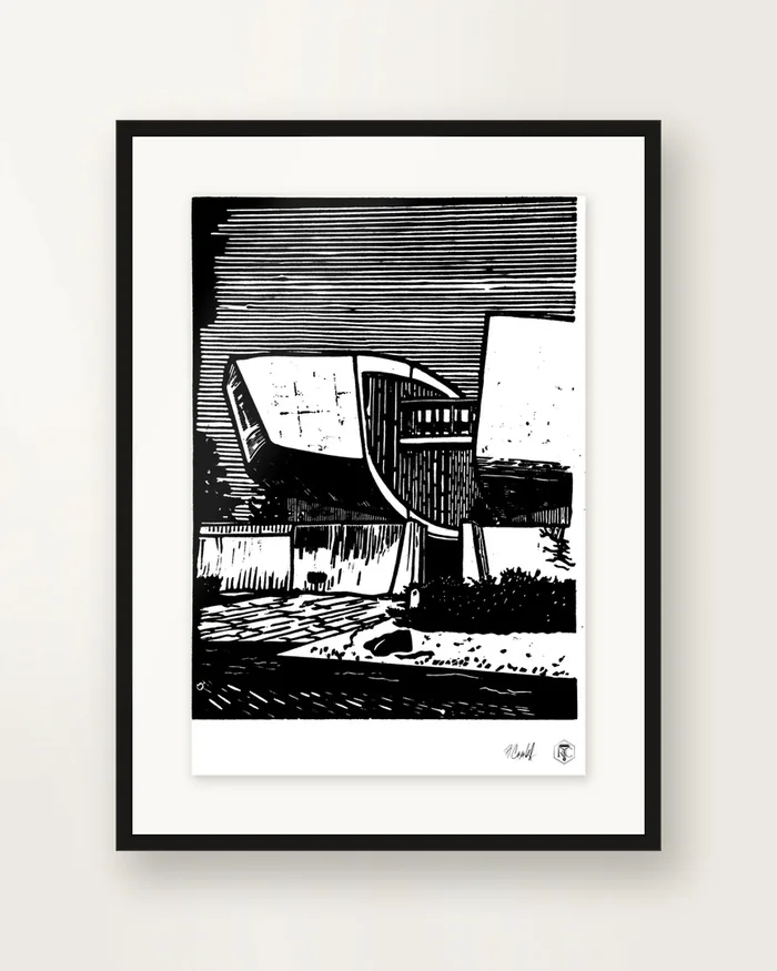 SNP — linocut print by Richard Cervenka, Bern, A4, framed