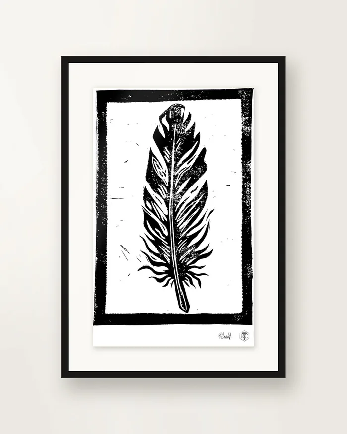 Feather — linocut print by Richard Cervenka, Bern, 11.5 × 16 cm