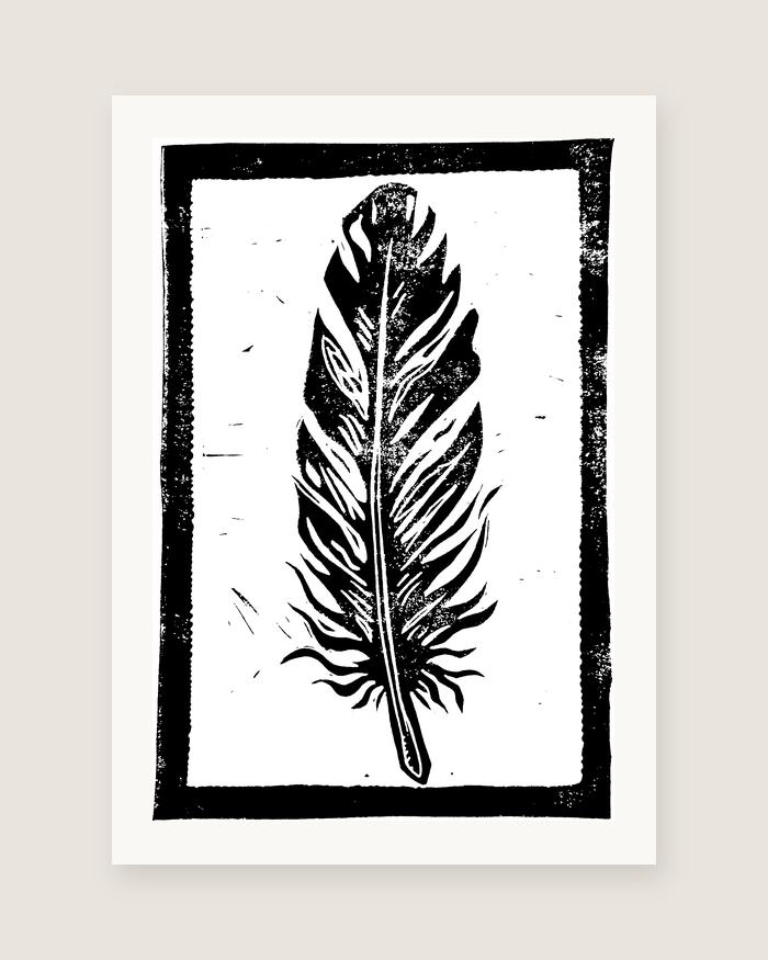 Feather — linocut print by Richard Cervenka, Bern, A5