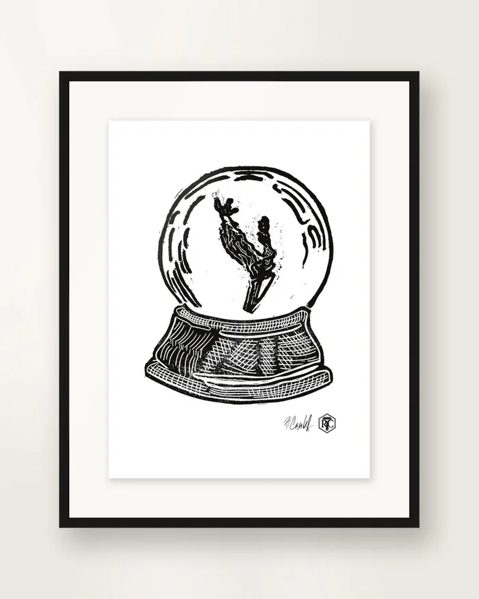 Snow Globe — Branch — linocut print by Richard Cervenka, Bern, 11.5 × 16 cm