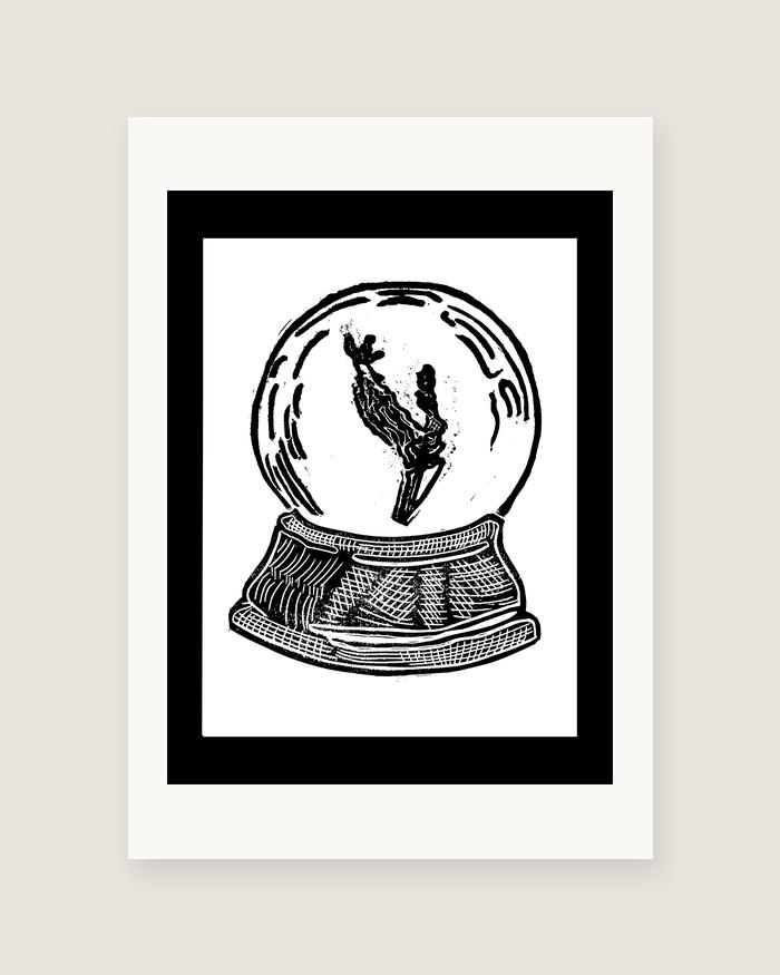 Snow Globe — Branch — linocut print by Richard Cervenka, Bern