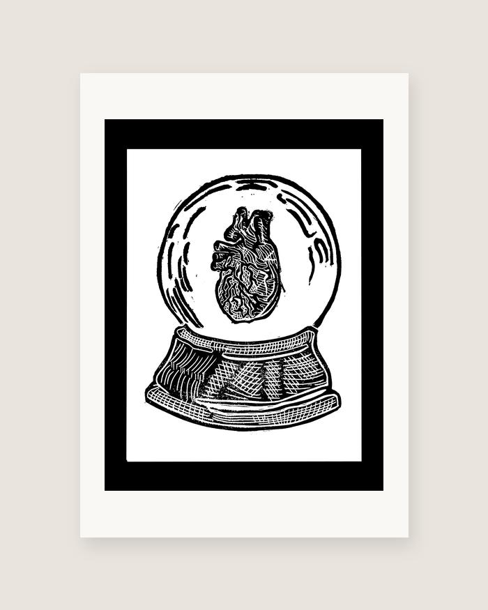 Snow Globe — Heart — linocut print by Richard Cervenka, Bern