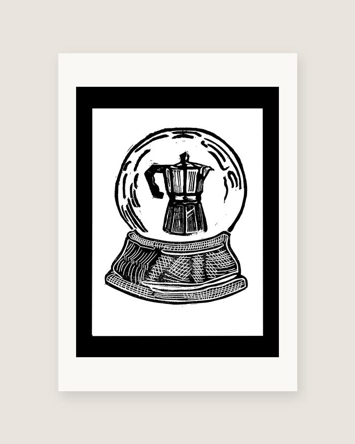 Snow Globe — Moka — linocut print by Richard Cervenka, Bern