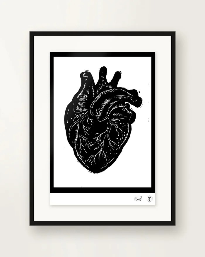 Anatomical Heart — linocut print by Richard Cervenka, Bern, 11.5 × 16 cm