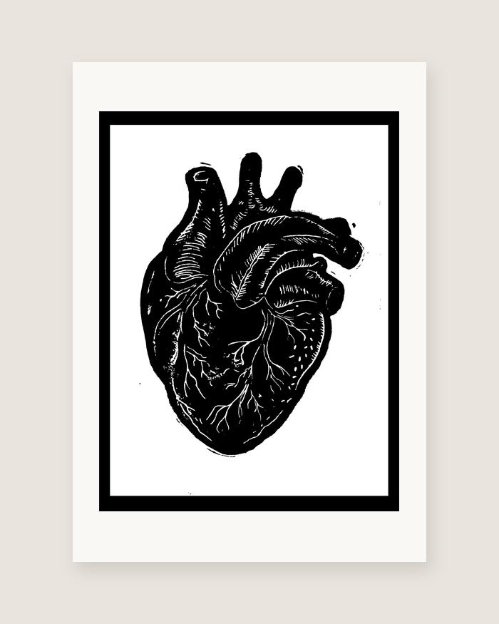 Anatomical Heart — linocut print by Richard Cervenka, Bern, A5