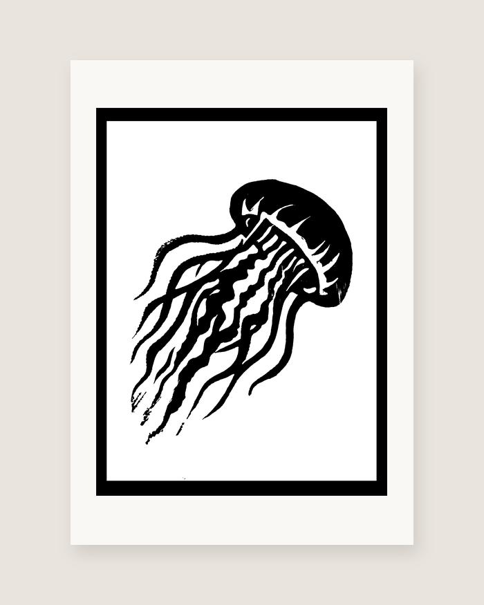 Jellyfish — linocut print by Richard Cervenka, Bern, A5
