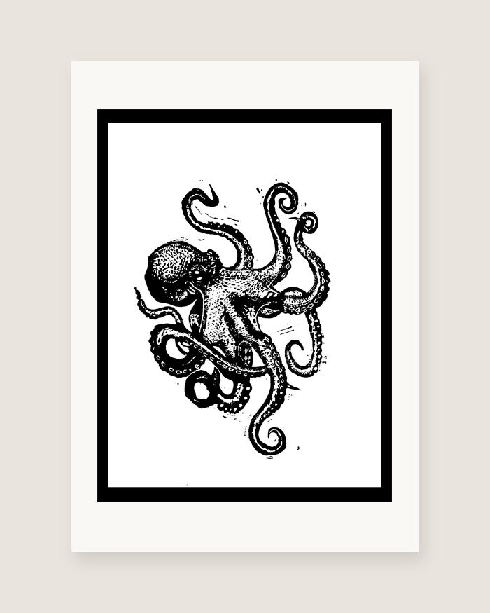 Octopus — linocut print by Richard Cervenka, Bern, A5