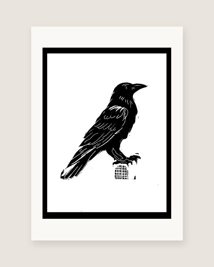 Raven — linocut print by Richard Cervenka, Bern, A5
