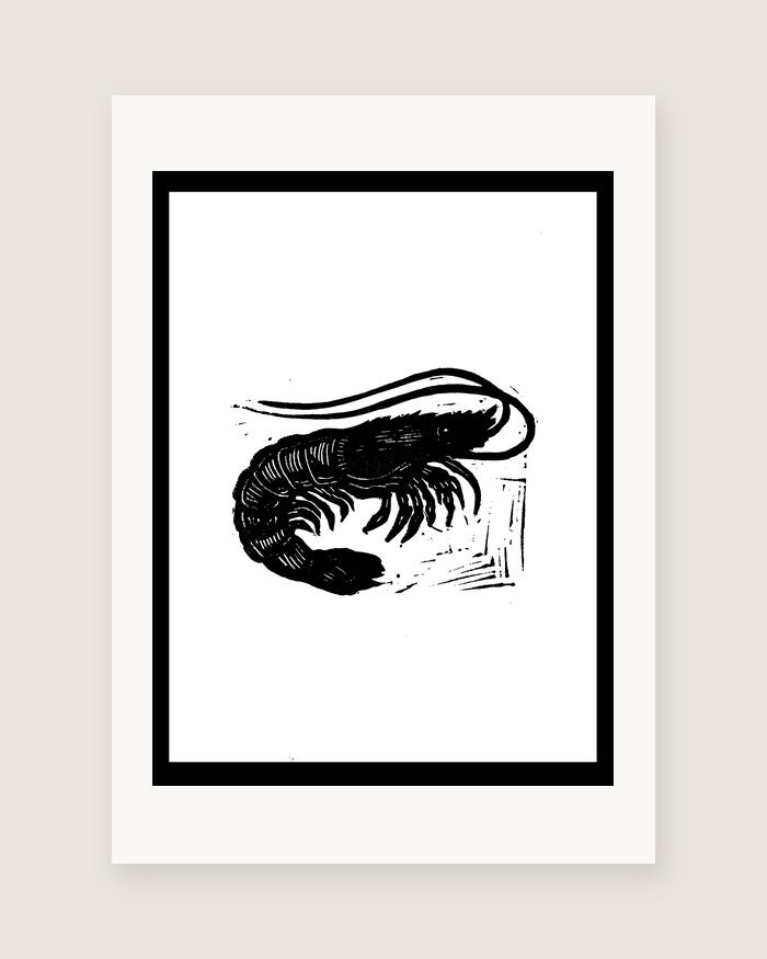 Shrimp — linocut print by Richard Cervenka, Bern, A5