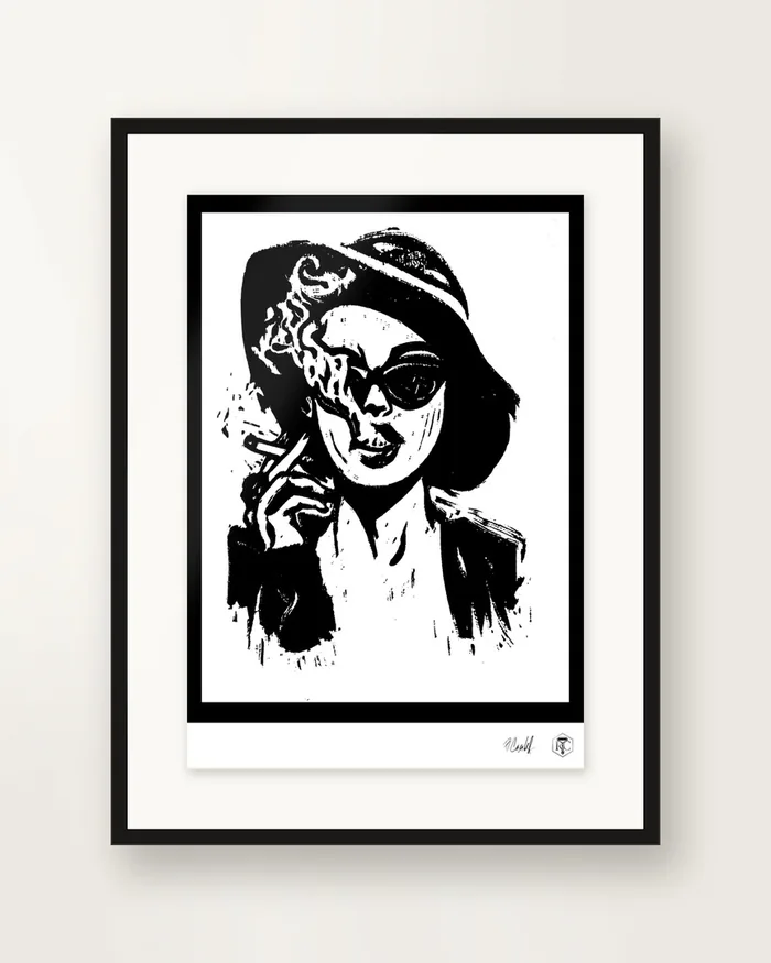 Smoke — linocut print by Richard Cervenka, Bern, 11.5 × 16 cm
