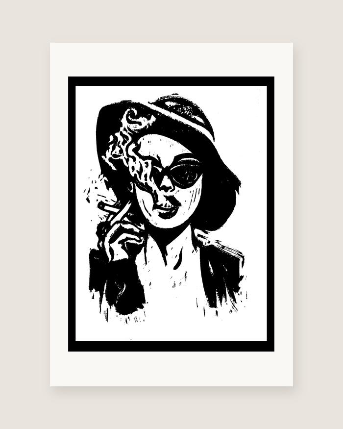 Smoke — linocut print by Richard Cervenka, Bern, A5