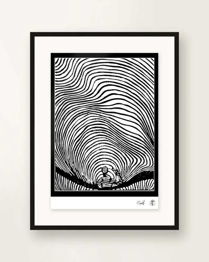 Waves — linocut print by Richard Cervenka, Bern, 11.5 × 16 cm