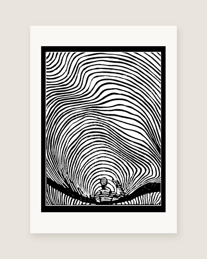 Waves — linocut print by Richard Cervenka, Bern, A5